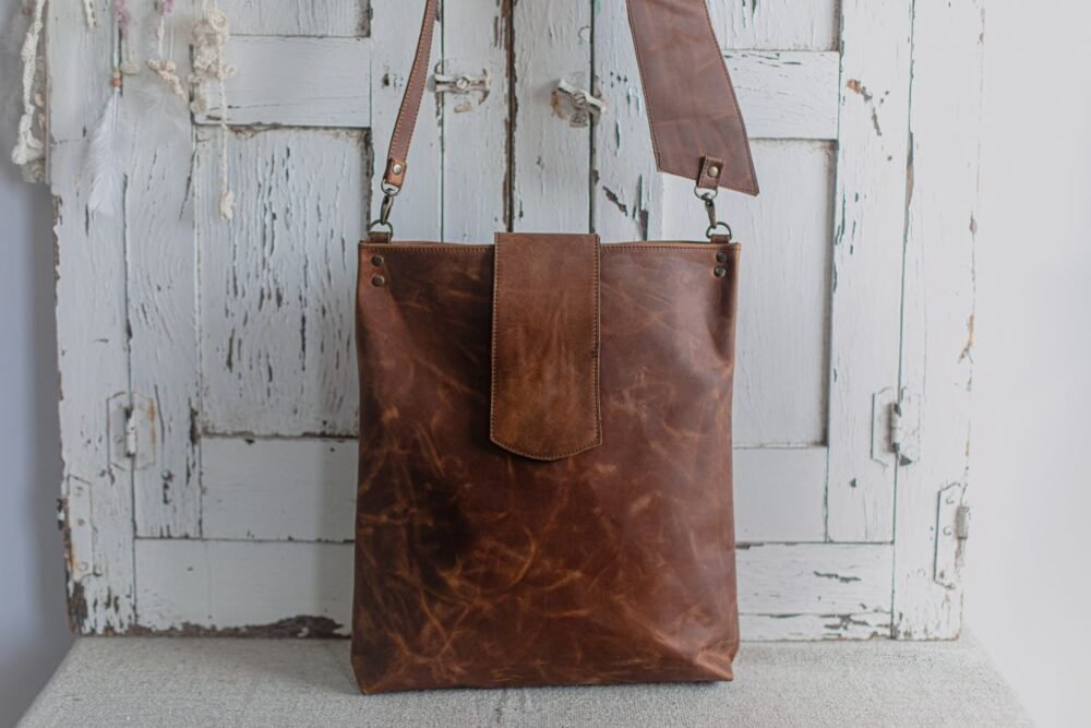Bolso Tote Bag Piel Artesano, Bolso Tote Bag Cuero Madrid, Bolso Piel Marrón Artesano, Bolso Piel Tote bag Artesanal Leonika