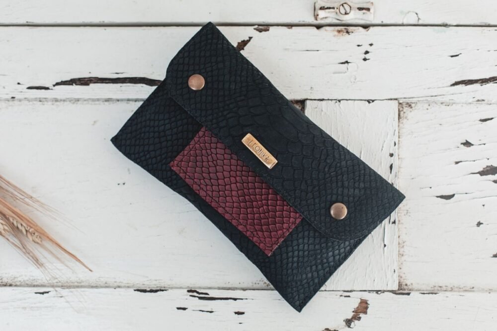 Monedero Artesano Piel Azul Marino, Cartera Artesanal Azul Leonika Piel